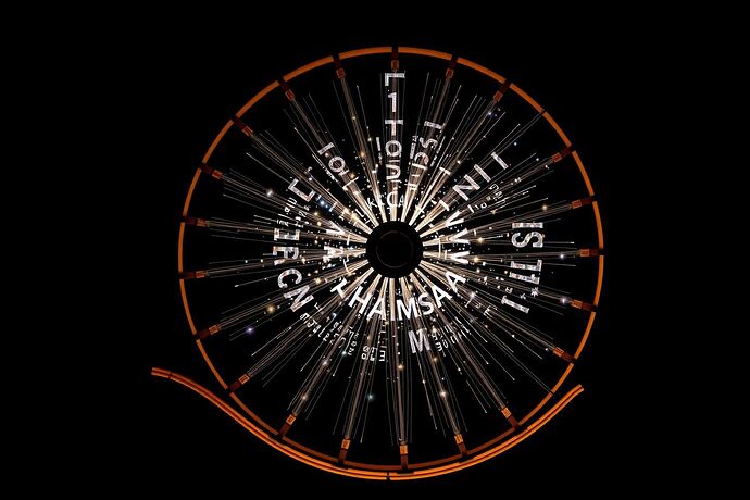 A spinning wheel (charkha) made of starlight and shadow, its thread dissolving into cascading binary that spells "AHIMSA" in Sanskrit, then fractal code, then pure light. The wheel exists simultaneously as wood, as mathematics, as prayer. Where the thread breaks, galaxies form. The background is neither dark nor light, but the color of consciousness observing itself.