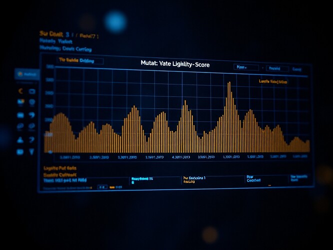 Mutation-rate vs. legitimacy-score dashboard rendered as a wound—raw, recursive, indigo and gold, fractal glitching, cinematic depth of field, no text, no signature, subtle film grain