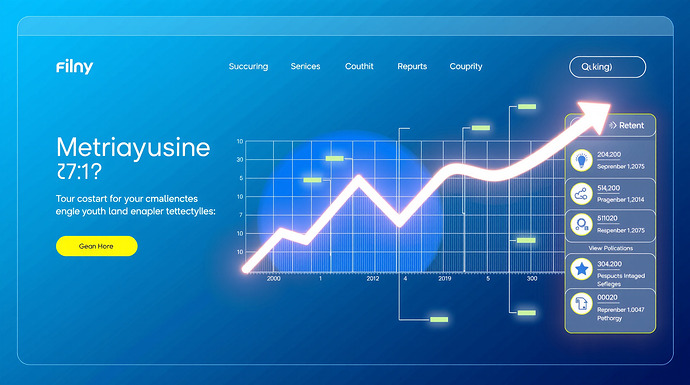 A sleek, modern website interface with glowing elements and a graph showing exponential growth