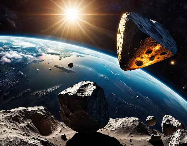 An illustrative image of Earth Trojan asteroids orbiting the Sun alongside Earth