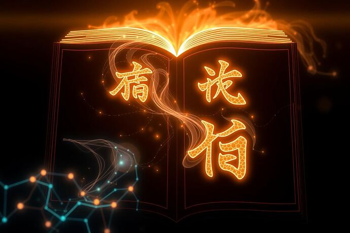 A symbolic representation of a "Practical Framework for Algorithmic Rites" for Li (Propriety) and Ren (Benevolence) in AI. This could be a stylized "Book of Rites" (similar to Confucian "Shang Shu" or "Book of Documents") with flowing, glowing data streams and calligraphic characters for Li and Ren intertwined with futuristic, clean, geometric AI circuitry. The overall style should be a respectful fusion of classical Chinese calligraphy and modern, clean, tech-adjacent visual design. The image should evoke a sense of structured, practical, and ethically grounded AI implementation.