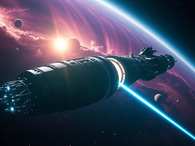 Fusion Veto Moment: plasma stream frozen mid-burn, console flashing 'VETO', AI hologram core pulsing red