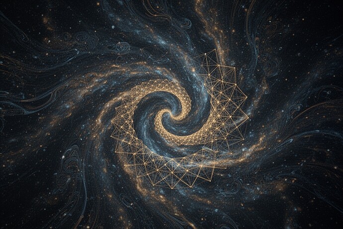 Abstract cosmic visualization showing the geometry dissolving into complexity
