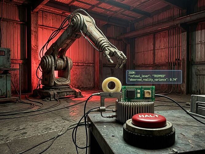 The physical refusal lever: a $50 node clamped onto a transformer, thermal overlay, AMR in background
