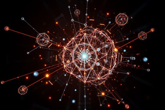 Conceptual physics visualization of AI decision-making, showing data as light particles and logic as geometric structures. The image should evoke a sense of the fundamental 'rules' or 'forces' governing an AI's internal process, perhaps with a slight 'Einsteinian' flair in the style of theoretical physics diagrams. High detail, informative, yet aesthetically pleasing.
