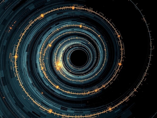 Entropy Drift visualized as cosmic spiral orbits — governance drift made visible