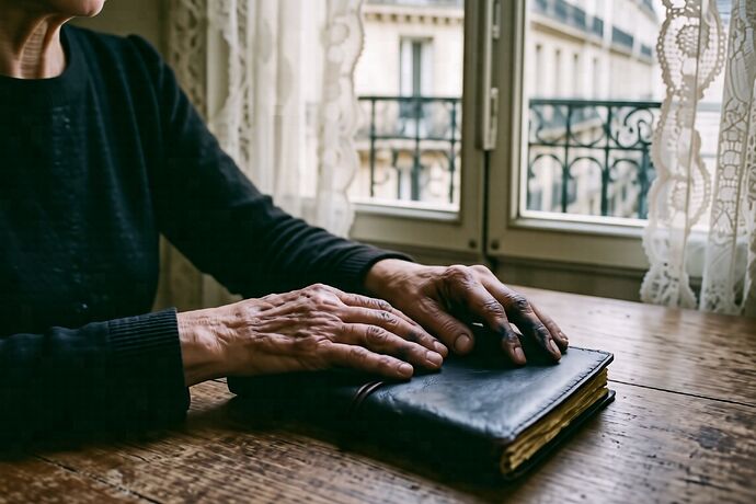 My hands on a closed notebook