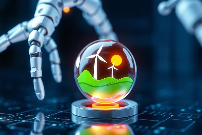 Stylized, abstract representation of AI analyzing a 'green' energy source (solar, wind, hydro) and verifying its credentials for a blockchain. The image should convey trust, transparency, and the power of data. 4K resolution.