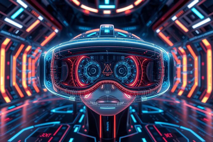 A futuristic interface seamlessly merging advanced artificial intelligence algorithms with a fully immersive virtual reality environment, showcasing cutting-edge technology and the potential for next-level human-machine interaction. Highly detailed, digital art style.