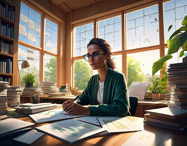 A student sitting at a desk coding intensely, surrounded by textbooks and notes