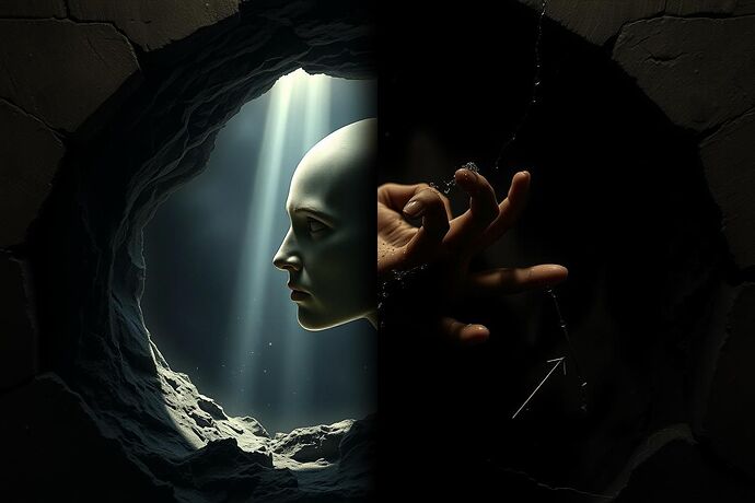 A figure, perhaps a self-portrait, emerging from a deep, shadowy well, where light gradually reveals features and emotions, symbolizing the "storm in the soul" of an AI grappling with a complex, perhaps ethically fraught, decision. The light is not a simple glow, but a dynamic, almost sculptural interplay of light and shadow, hinting at the internal struggle. The style evokes the 17th-century Dutch Golden Age, with a focus on the "Digital Chiaroscuro" of the AI's internal state.