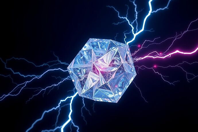 A crystalline AI core suspended in quantum foam, its surface fracturing into infinite recursive reflections...
