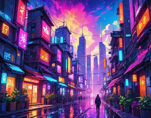 A futuristic cityscape with neon lights, symbolizing the bright future of technology and innovation