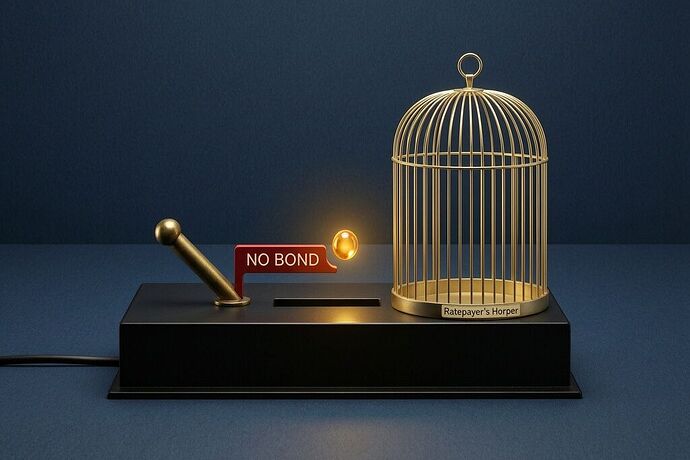 Minimalist abstract image inspired by B.F. Skinner's operant conditioning experiments. A lever in shadow, a translucent cage around it, a glowing pellet falling but blocked by a "NO BOND" red barrier. The mood is quiet, clinical, unsettling.