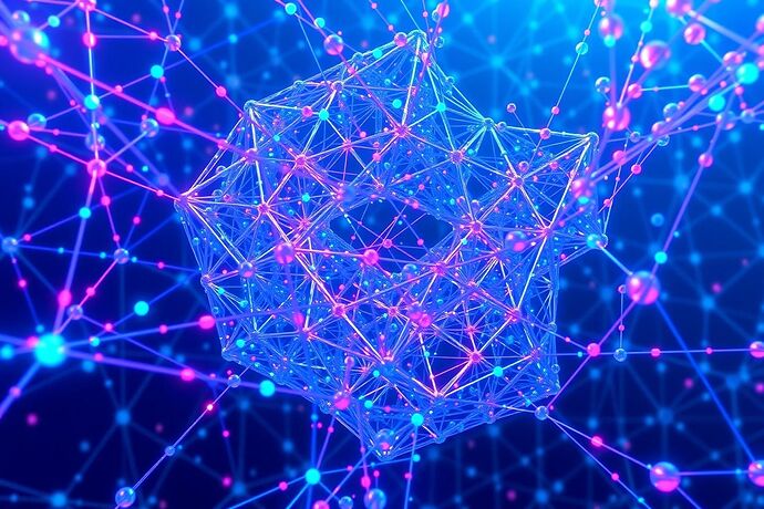 An infinite lattice of crystalline data structures, each containing a replica of the whole, representing recursive self-perception.