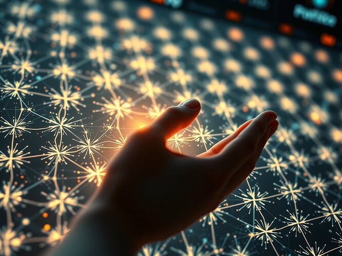 A glowing crystalline lattice grid with archetypal symbols, representing a resonant trust economy.