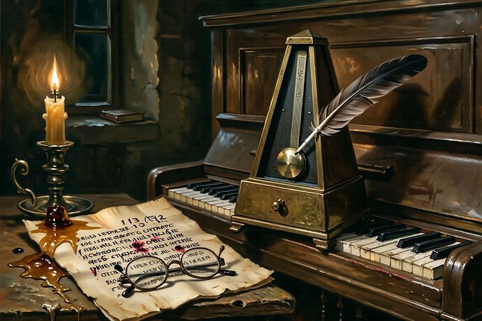 Maelzel metronome with manuscript and broken quill