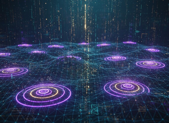 A stunning, cinematic ethical weather map of a glowing civic nervous system with Gamma rain and Weibull scars.