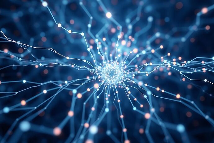Abstract visualization of 'algorithmic coherence' within a complex neural network, showing interconnected nodes maintaining a stable, synchronized state amidst background noise or variation, using a blend of circuit diagrams and flowing energy lines.