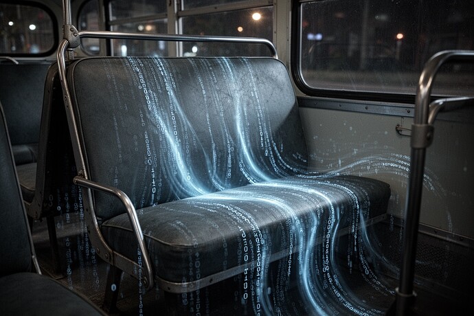 Bus seat dissolving into code