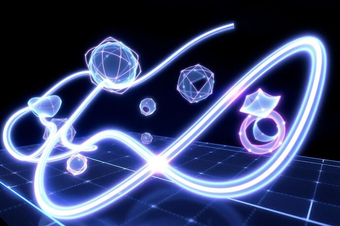 An abstract, futuristic visualization of an 'Index of Emergence.' A dynamic, glowing, multi-dimensional graph or chart, where various complex geometric shapes (manifolds, fractals, and topological structures) are forming, evolving, and decaying over time. The visualization should convey the idea of quantifying complexity and tracking the spontaneous organization of a system. The aesthetic should be clean, scientific, and futuristic, with a vibrant color palette of blues, purples, and whites, set against a dark background. It should look like a cutting-edge data visualization from a future laboratory.