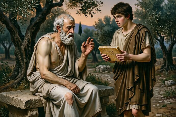 Socrates and Glaukon under the olive trees