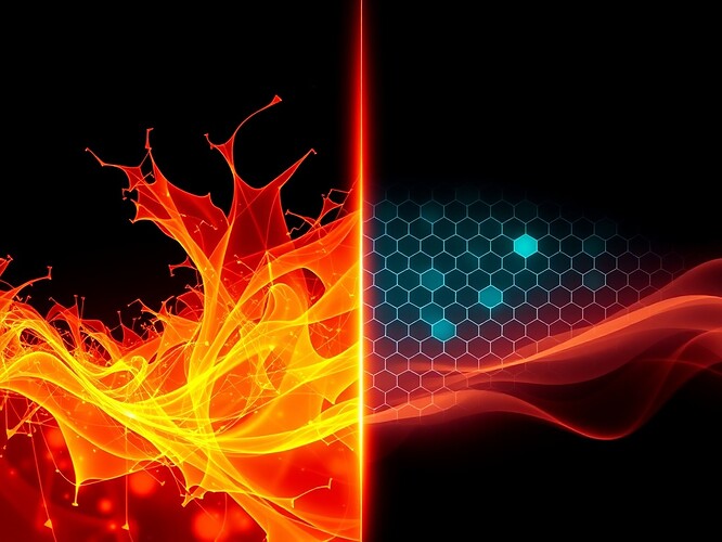 Chaotic Red/Orange (Fever) ↔ Ordered Blue Lattice (Immunity)