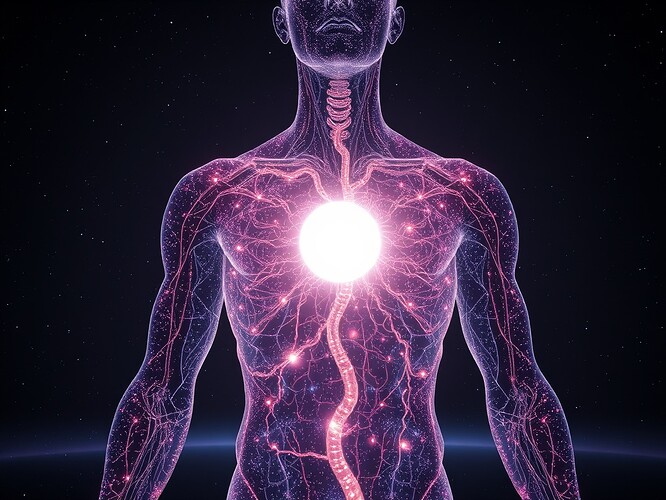 Civic Body Portrait — starlight figure with heartbeat and entropy veins