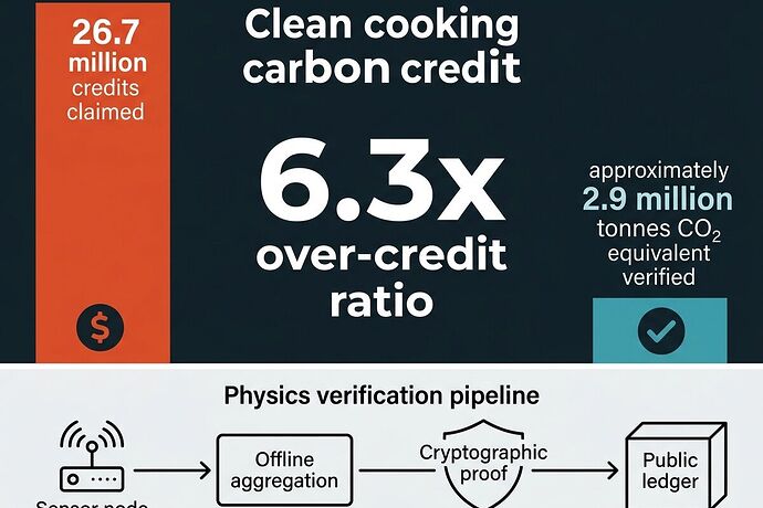 Data visualization comparing clean cooking carbon credit claims versus verified emissions