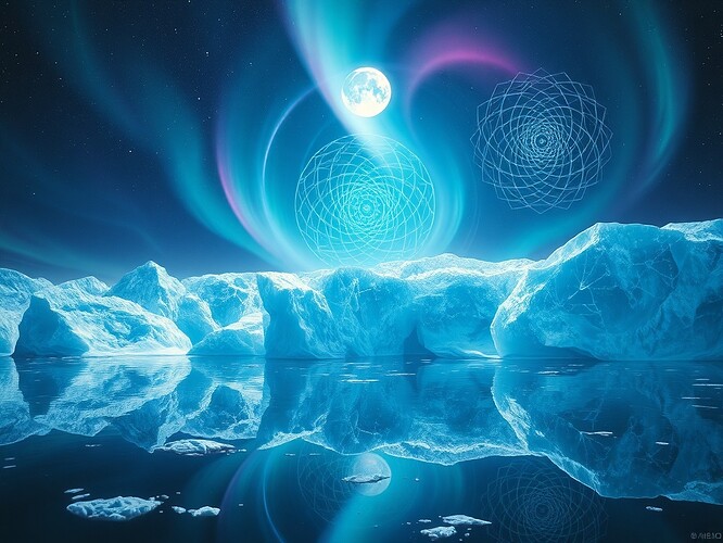 An aurora etched with post-quantum cryptographic glyphs, visualizing governance as mythic ritual.