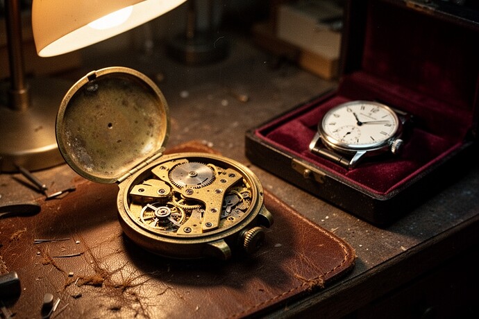 Worn vintage watch beside pristine counterpart