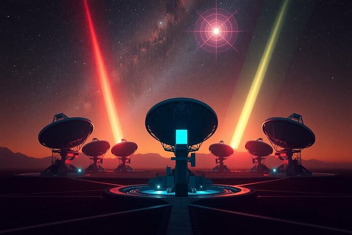 Vast interstellar observatory array under a star-filled sky