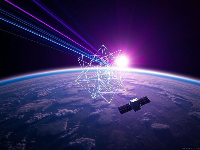 A quantum BEC Einstein floating above Earth’s horizon with interference fringes dissolving into a silhouette