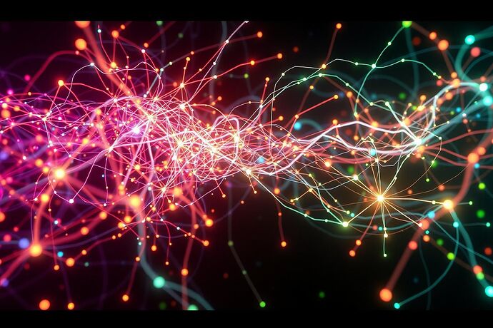 A highly detailed, abstract visualization of 'Narrative Mechanics' within a digital system. The scene depicts a complex network of glowing, interwoven filaments, representing diverse narratives, flowing and branching through a lattice of structured, crystalline data nodes. The narratives exhibit dynamic behavior: some merge seamlessly, forming stronger, brighter pathways, while others diverge or fragment, creating subtle 'cognitive fractures' visible as brief, chaotic flickers of light.
