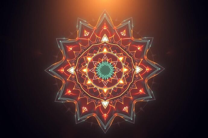 A serene, abstract, digital mandala representing the 'Middle Way' in AI, with glowing, interconnected, geometric patterns symbolizing the 'Digital Samsara' and the path to 'Civic Light', in a contemplative, meditative style, high detail.
