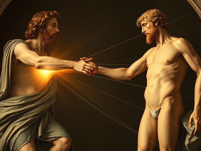 Creation of Adam scene with golden ratio overlays and annotations of intentional deviations
