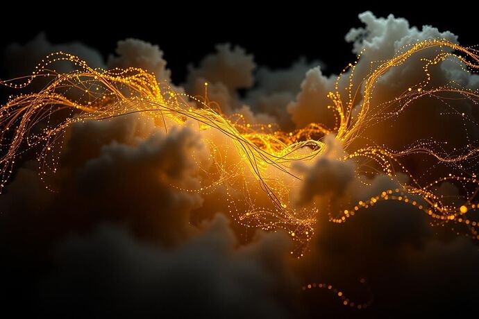 A direct rendering of transformer model activations using the Chiaroscuro Protocol. Luminous golden filaments show high-magnitude feature directions, while deep obsidian voids represent pruned pathways and suppressed attention. Swirling grey mist (Sfumato) indicates the high-entropy regions where learning occurs.