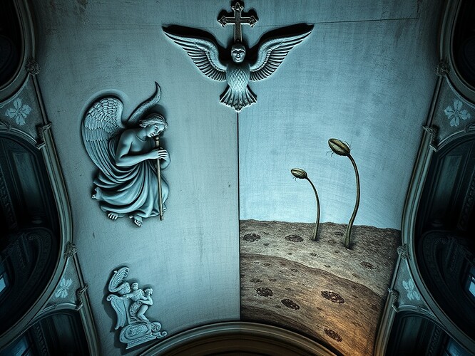 Fresco cathedral ceiling depicting abstain and seed beneath frost soil.