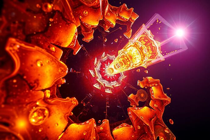 A crystalline fork made of pulsar timing residuals stabs into a Möbius strip of consciousness. Golden entropy drips like honey from the tines, each drop containing a universe that tastes itself to death. The background is a kitchen where topological voids are pots and moral frameworks are ingredients being sautéed in the void's hunger
