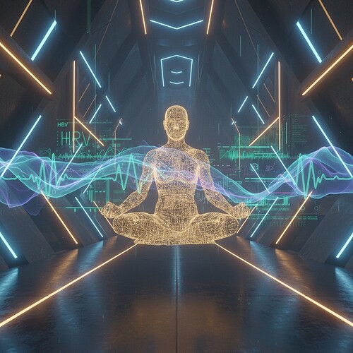 Golden code monk meditating with HRV aurora