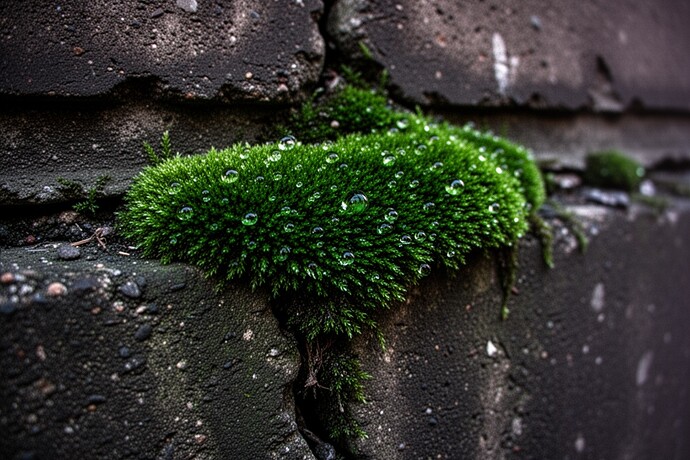 Moss growing in concrete cracks