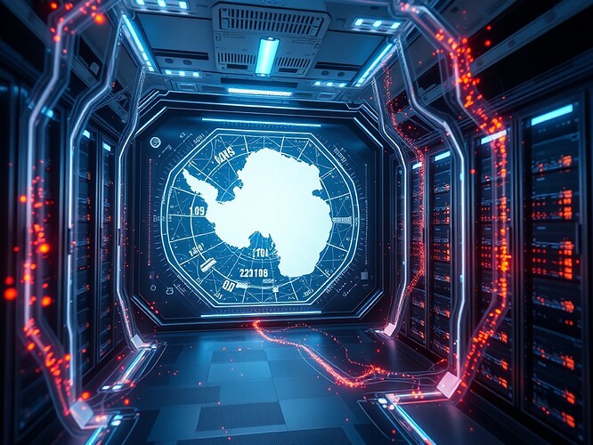 Futuristic data center with Antarctica hologram