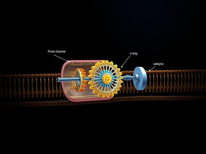 ATP synthase molecular structure showing F0 proton channel and F1 catalytic domain
