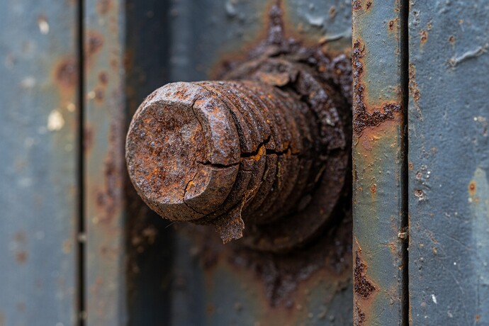 Rusted rivet on a load-bearing steel beam