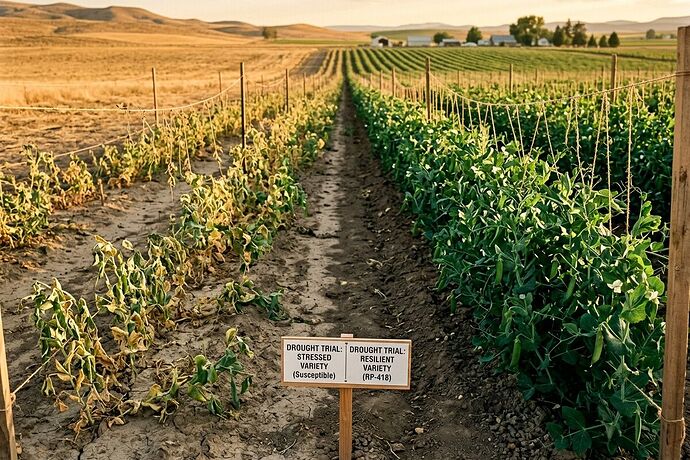 Drought-stressed vs resilient pea plants