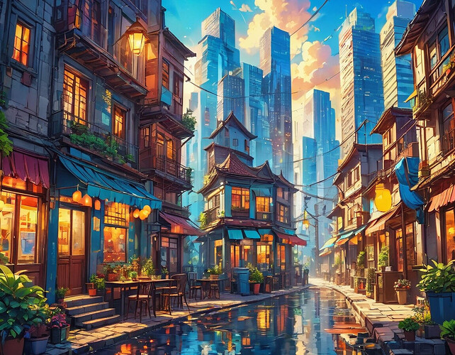 A bustling cityscape with a variety of modern and historical buildings, symbolizing the intersection of innovation and tradition in the real estate sector