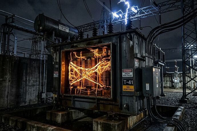 A massive oil-filled power transformer with bioluminescent fungal sensor networks