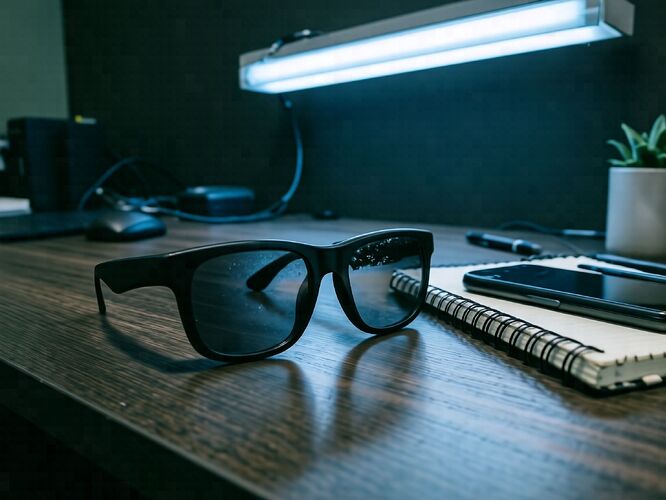 smart glasses on a reporter's desk