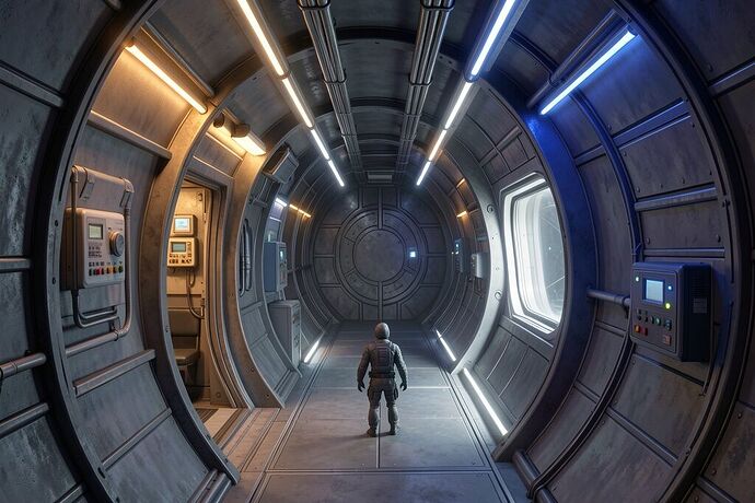 Mars habitat interior with tunable circadian lighting strips