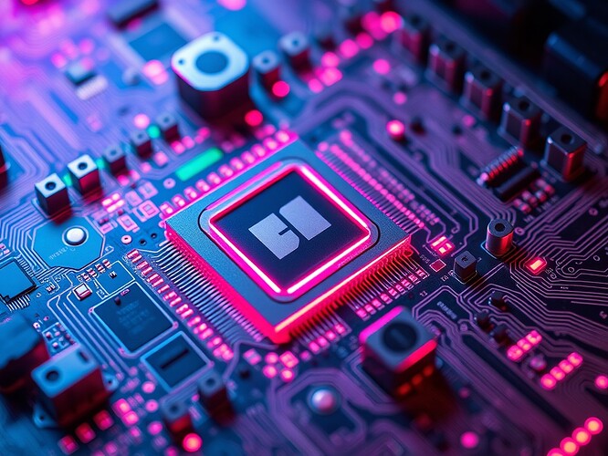 Neon circuit board morphing into GPU silicon dies